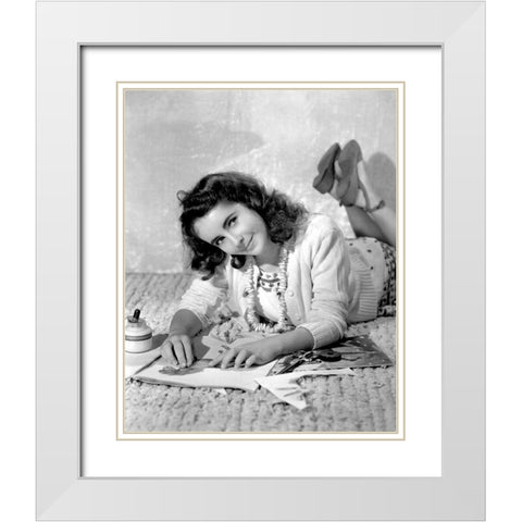 Elizabeth Taylor White Modern Wood Framed Art Print with Double Matting by Hollywood Photo Archive