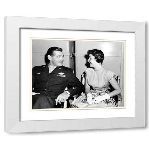 Elizabeth Taylor and Clark Gable White Modern Wood Framed Art Print with Double Matting by Hollywood Photo Archive