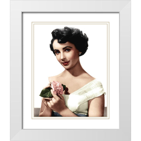 Elizabeth Taylor White Modern Wood Framed Art Print with Double Matting by Hollywood Photo Archive