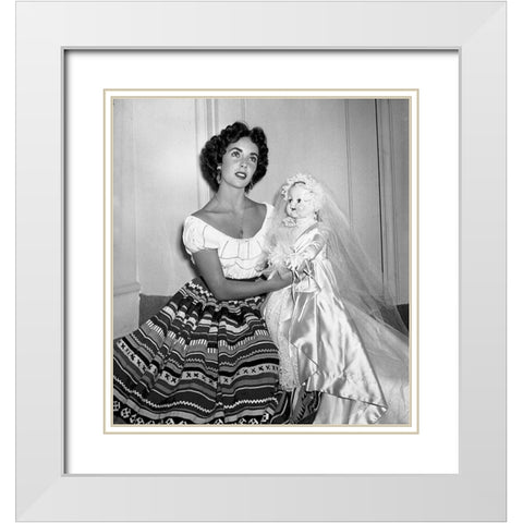 Elizabeth Taylor White Modern Wood Framed Art Print with Double Matting by Hollywood Photo Archive