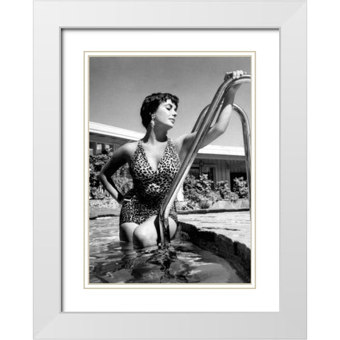 Elizabeth Taylor White Modern Wood Framed Art Print with Double Matting by Hollywood Photo Archive