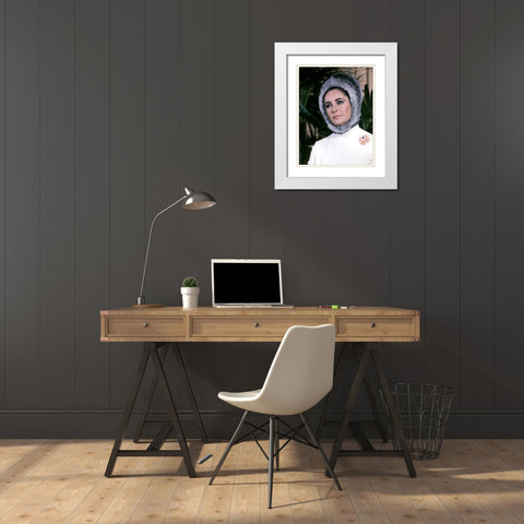 Elizabeth Taylor White Modern Wood Framed Art Print with Double Matting by Hollywood Photo Archive