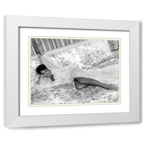 Elizabeth Taylor White Modern Wood Framed Art Print with Double Matting by Hollywood Photo Archive