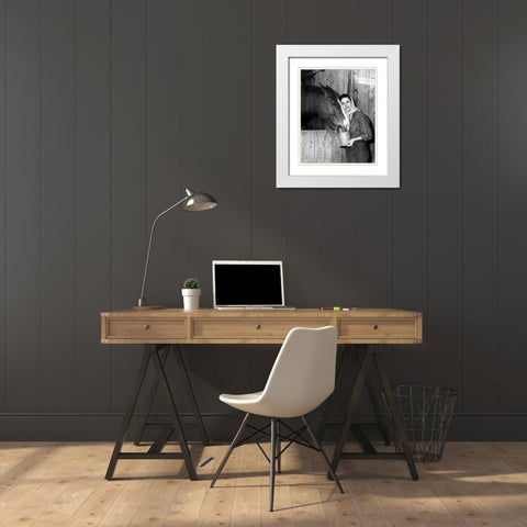 Elizabeth Taylor White Modern Wood Framed Art Print with Double Matting by Hollywood Photo Archive