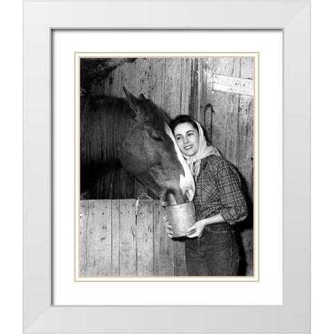 Elizabeth Taylor White Modern Wood Framed Art Print with Double Matting by Hollywood Photo Archive