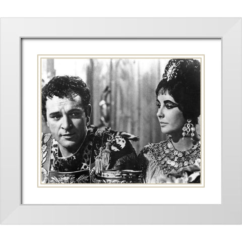 Elizabeth Taylor and Richard Burton in Cleopatra White Modern Wood Framed Art Print with Double Matting by Hollywood Photo Archive