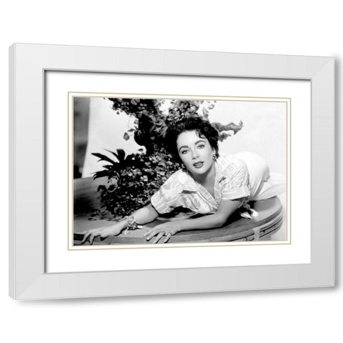 Elizabeth Taylor White Modern Wood Framed Art Print with Double Matting by Hollywood Photo Archive