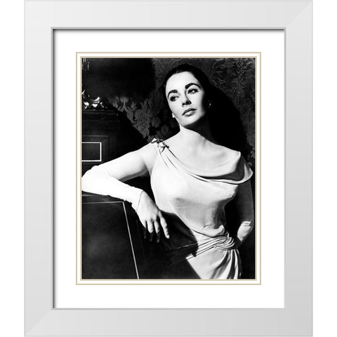 Elizabeth Taylor White Modern Wood Framed Art Print with Double Matting by Hollywood Photo Archive
