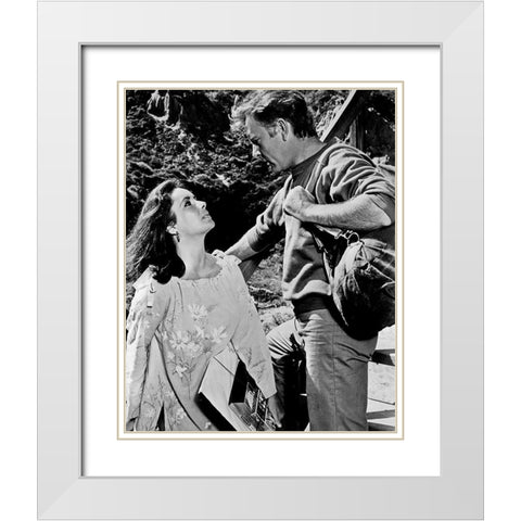 Elizabeth Taylor and Richard Burton White Modern Wood Framed Art Print with Double Matting by Hollywood Photo Archive