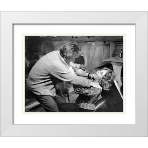 Elizabeth Taylor and Richard Burton White Modern Wood Framed Art Print with Double Matting by Hollywood Photo Archive