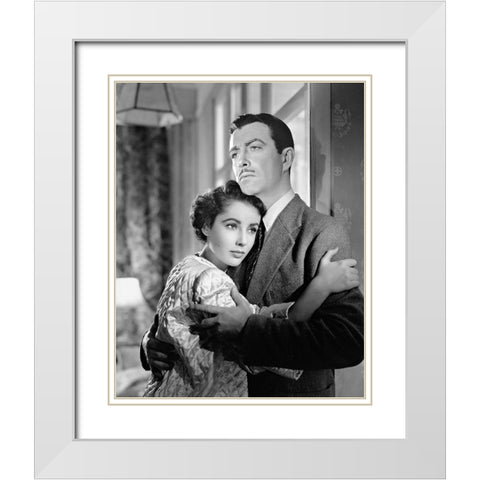 Elizabeth Taylor White Modern Wood Framed Art Print with Double Matting by Hollywood Photo Archive