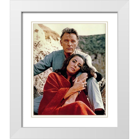 Elizabeth Taylor and Richard Burton White Modern Wood Framed Art Print with Double Matting by Hollywood Photo Archive