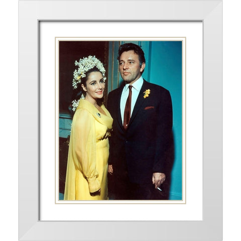 Elizabeth Taylor and Richard Burton White Modern Wood Framed Art Print with Double Matting by Hollywood Photo Archive