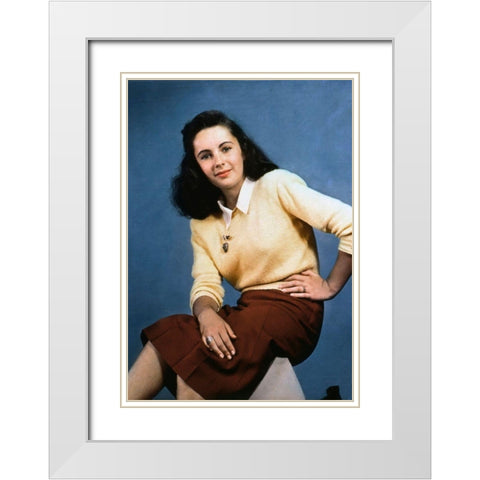 Elizabeth Taylor White Modern Wood Framed Art Print with Double Matting by Hollywood Photo Archive