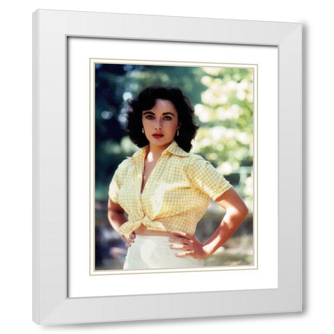 Elizabeth Taylor White Modern Wood Framed Art Print with Double Matting by Hollywood Photo Archive