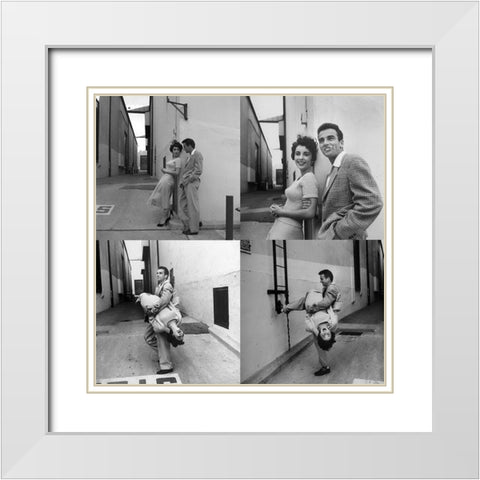 Elizabeth Taylor and Montgomery Clift White Modern Wood Framed Art Print with Double Matting by Hollywood Photo Archive