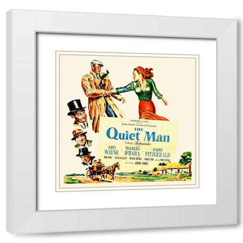 The Quiet Man - John Wayne and Maureen OHara White Modern Wood Framed Art Print with Double Matting by Hollywood Photo Archive