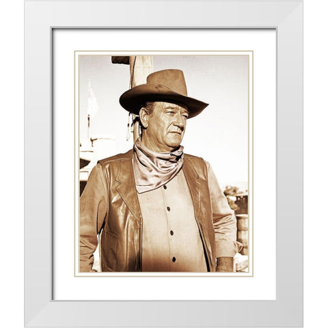 John Wayne White Modern Wood Framed Art Print with Double Matting by Hollywood Photo Archive