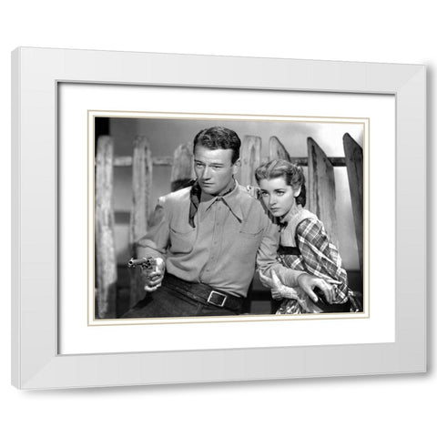 John Wayne White Modern Wood Framed Art Print with Double Matting by Hollywood Photo Archive