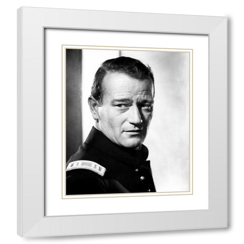 John Wayne White Modern Wood Framed Art Print with Double Matting by Hollywood Photo Archive