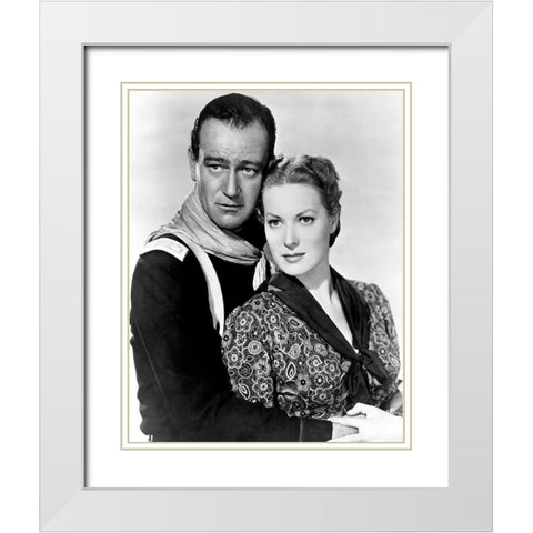 John Wayne White Modern Wood Framed Art Print with Double Matting by Hollywood Photo Archive