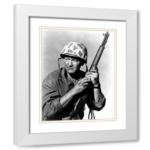 John Wayne White Modern Wood Framed Art Print with Double Matting by Hollywood Photo Archive