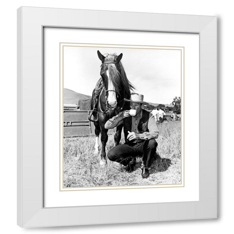 John Wayne White Modern Wood Framed Art Print with Double Matting by Hollywood Photo Archive