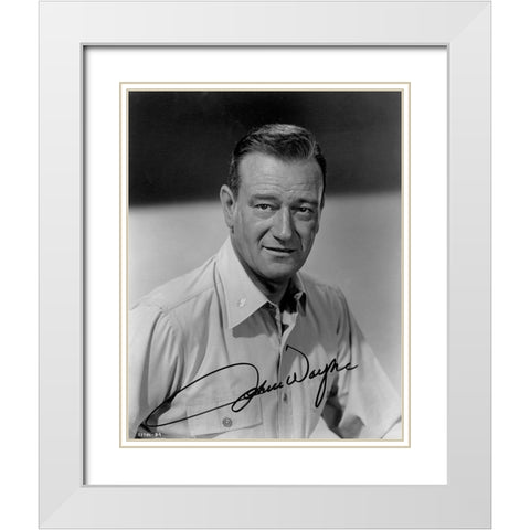 John Wayne White Modern Wood Framed Art Print with Double Matting by Hollywood Photo Archive