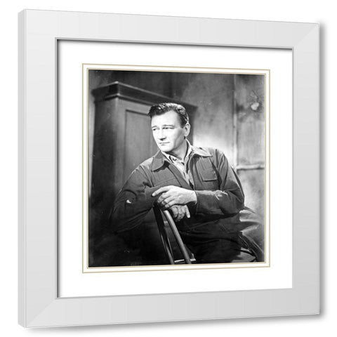 John Wayne White Modern Wood Framed Art Print with Double Matting by Hollywood Photo Archive