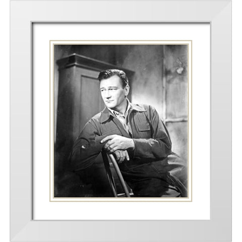 John Wayne White Modern Wood Framed Art Print with Double Matting by Hollywood Photo Archive
