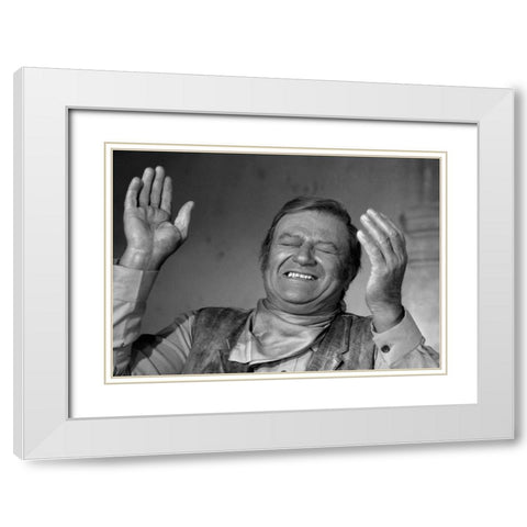 John Wayne White Modern Wood Framed Art Print with Double Matting by Hollywood Photo Archive