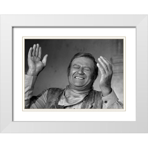 John Wayne White Modern Wood Framed Art Print with Double Matting by Hollywood Photo Archive