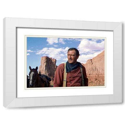 John Wayne White Modern Wood Framed Art Print with Double Matting by Hollywood Photo Archive