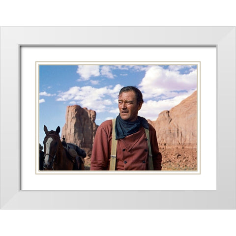John Wayne White Modern Wood Framed Art Print with Double Matting by Hollywood Photo Archive