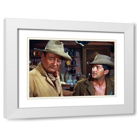 John Wayne with Dean Martin White Modern Wood Framed Art Print with Double Matting by Hollywood Photo Archive