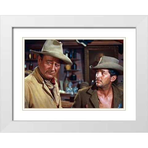 John Wayne with Dean Martin White Modern Wood Framed Art Print with Double Matting by Hollywood Photo Archive
