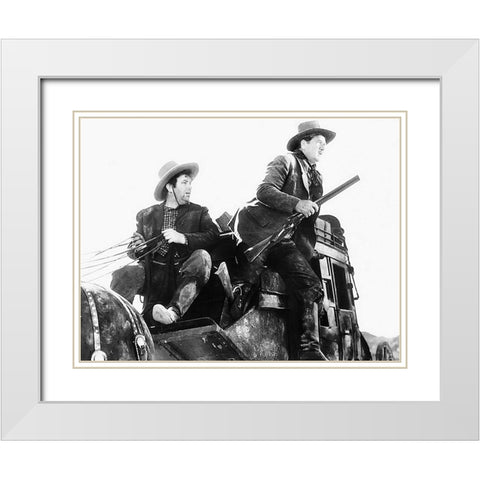 Stagecoach - John Wayne White Modern Wood Framed Art Print with Double Matting by Hollywood Photo Archive