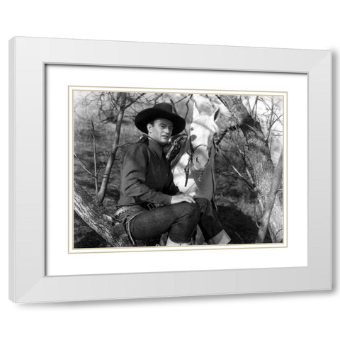 The Desert Trail - John Wayne White Modern Wood Framed Art Print with Double Matting by Hollywood Photo Archive