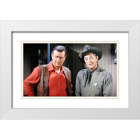 John Wayne White Modern Wood Framed Art Print with Double Matting by Hollywood Photo Archive
