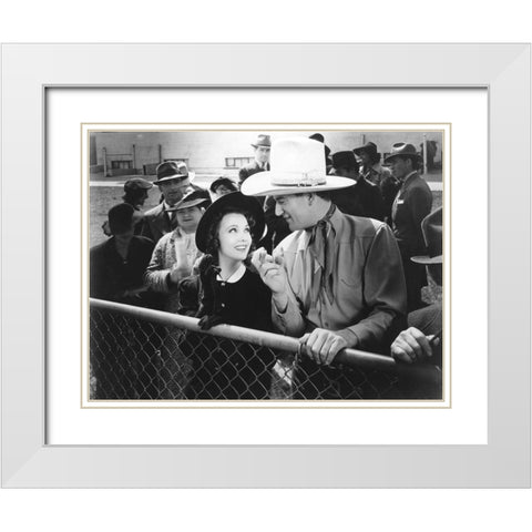 Three Texas Steers - John Wayne White Modern Wood Framed Art Print with Double Matting by Hollywood Photo Archive