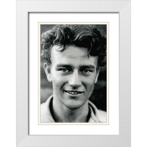 Young John Wayne White Modern Wood Framed Art Print with Double Matting by Hollywood Photo Archive