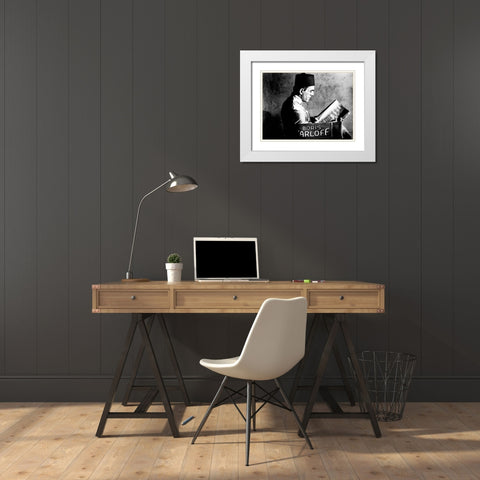 Boris Karloff - Reading a Script White Modern Wood Framed Art Print with Double Matting by Hollywood Photo Archive