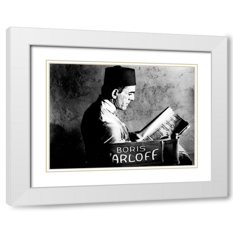 Boris Karloff - Reading a Script White Modern Wood Framed Art Print with Double Matting by Hollywood Photo Archive