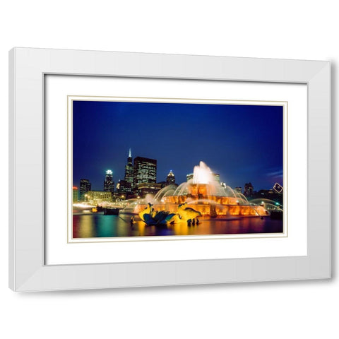 Dusk view of Buckingham Fountain in Chicago Illinois White Modern Wood Framed Art Print with Double Matting by Highsmith, Carol