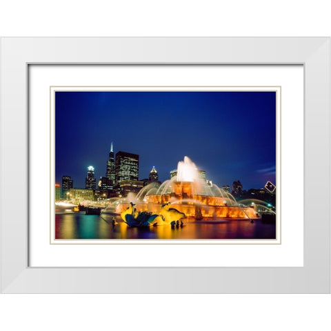 Dusk view of Buckingham Fountain in Chicago Illinois White Modern Wood Framed Art Print with Double Matting by Highsmith, Carol