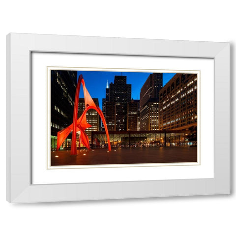 Night view of Chicago Federal Center Chicago Illinois White Modern Wood Framed Art Print with Double Matting by Highsmith, Carol