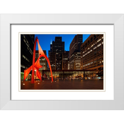 Night view of Chicago Federal Center Chicago Illinois White Modern Wood Framed Art Print with Double Matting by Highsmith, Carol