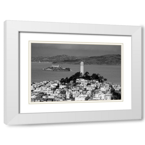 Coit Tower and Alcatraz San Francisco California White Modern Wood Framed Art Print with Double Matting by Highsmith, Carol
