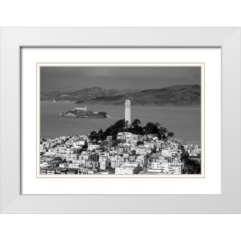 Coit Tower and Alcatraz San Francisco California White Modern Wood Framed Art Print with Double Matting by Highsmith, Carol