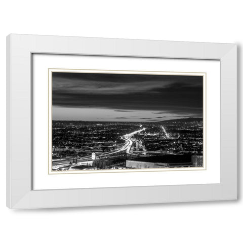 Dusk skyline view of Los Angeles California looking west over the Santa Monica freeway White Modern Wood Framed Art Print with Double Matting by Highsmith, Carol